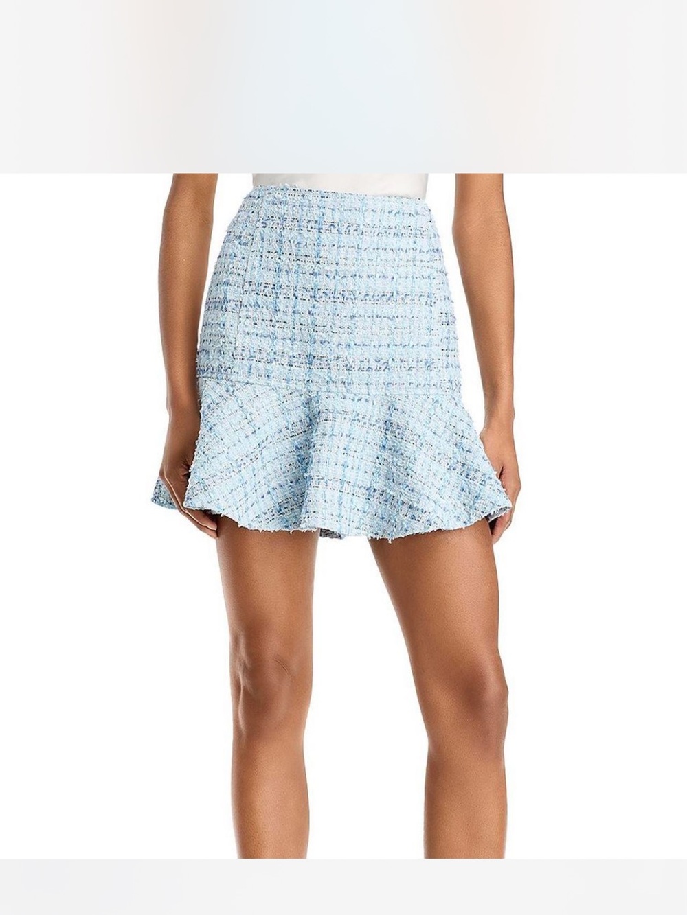 Aqua Light Blue Tweed Flared Mini Skirt